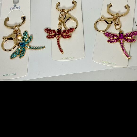 BAG CHARM Blue Crystal Dragonfly Keychain Charm - Gold Accent - Picture 9 of 9